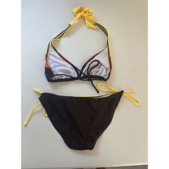 Jamaican Stok Color Block Brown/Yellow/Orange String Bikini Adjustable Size L - Picture 2 of 6